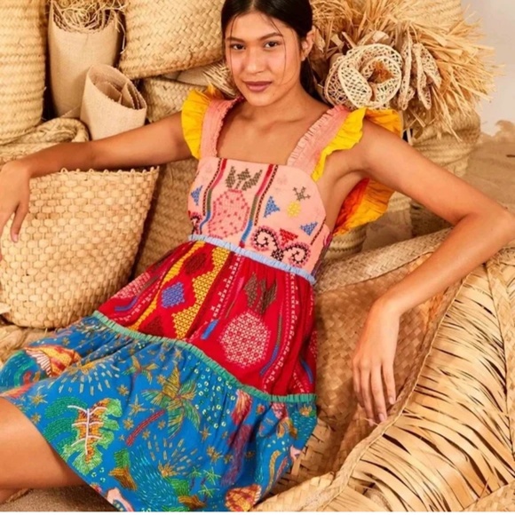 FARM Rio Color Block Embroidered Mini Dress Size Small - Picture 2 of 6